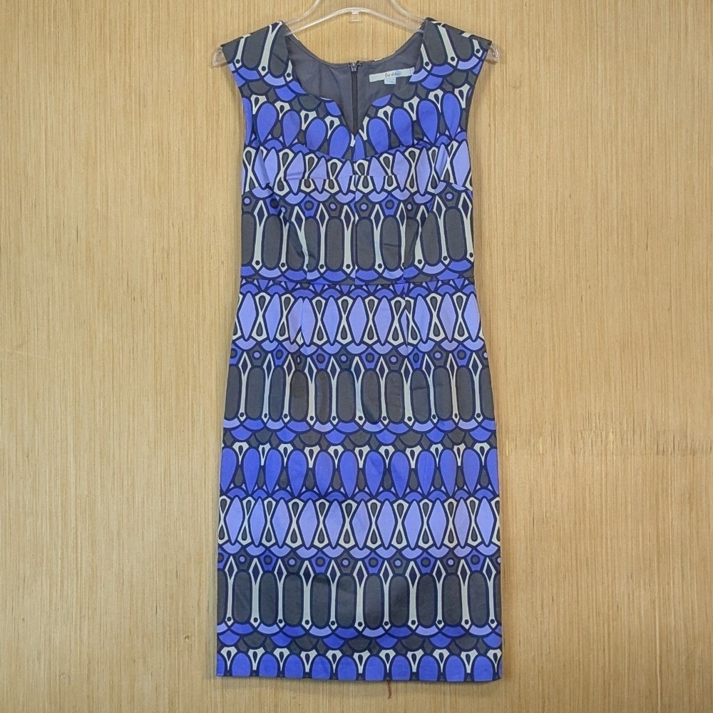 Boden Womens Newbury Preppy Career Chic Blue Geometric Tile Print Sheath Dress 4